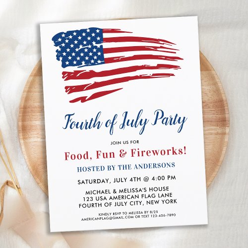4th Of July Party Patriotic American Flag Invitation Postcard