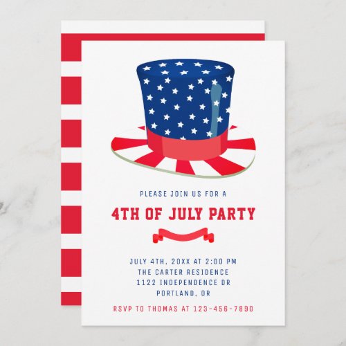 4th of July Party Patriotic BBQ Red White Blue Invitation