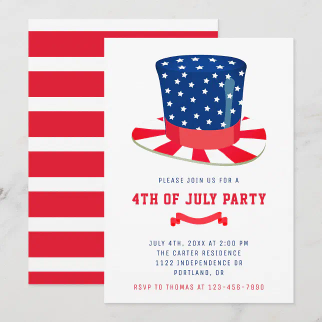 4th of July Party Patriotic BBQ Red White Blue Invitation | Zazzle