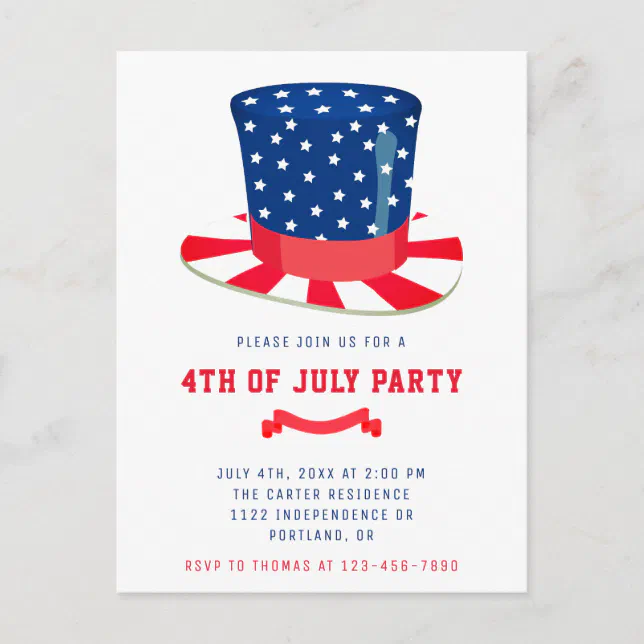 4th of July Party Patriotic BBQ Red White Blue Postcard | Zazzle