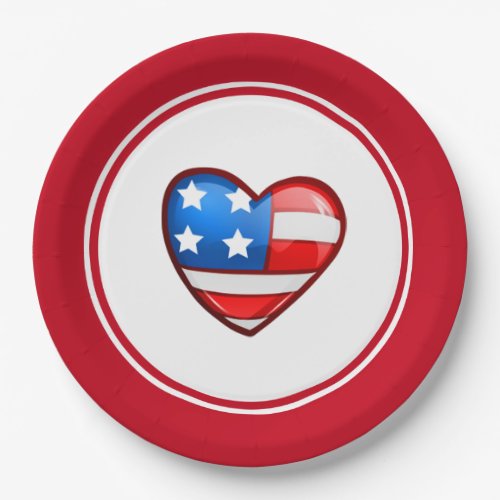 4th of July Party Patriotic Heart  Paper Plates