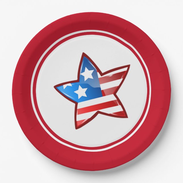 4th of July Party Patriotic Star Paper Plates (Front)