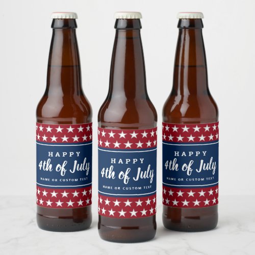 4th Of July Party Patriotic Stars Stripes Monogram Beer Bottle Label