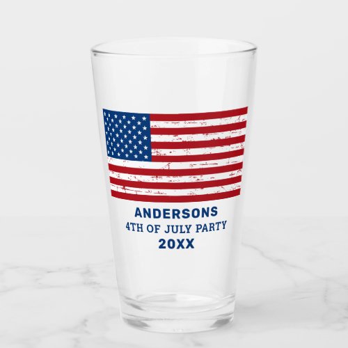 4th of July Party Personalized American Flag Glass
