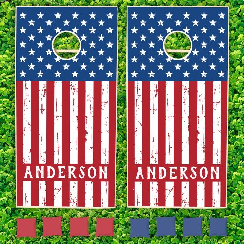 4th Of July Party Personalized USA Flag Patriotic Cornhole Set