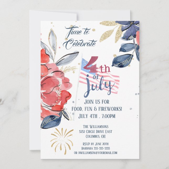 4th of July Party Red White Blue Flag Invitation (Front)