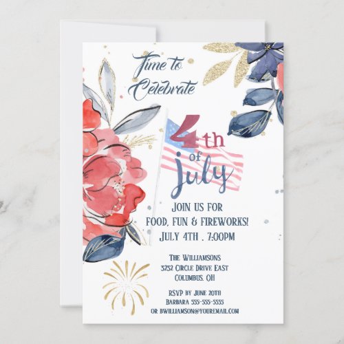 4th of July Party Red White Blue Flag Invitation