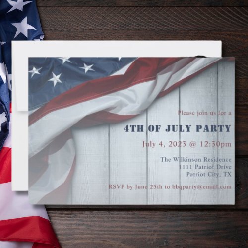 4th of July Party Rustic Stars and Stripes Flag Invitation