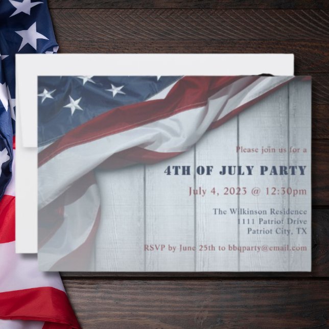 4th of July Party Rustic Stars and Stripes Flag Invitation (Creator Uploaded)