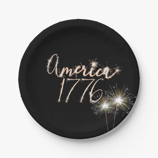 4th of July Party Sparkler 1776 Paper Plates (Front)