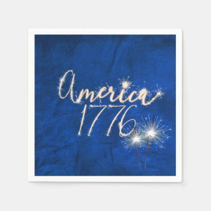4th of July Party Sparkler Blue Leather Napkins