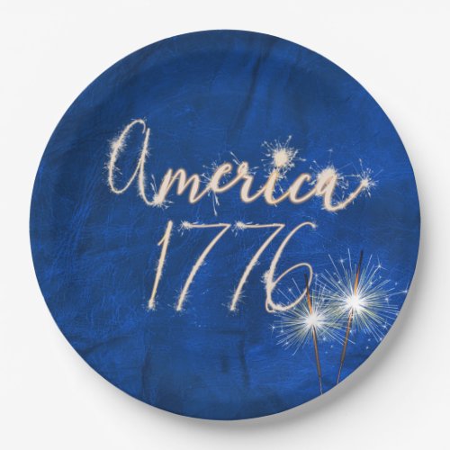4th of July Party Sparkler Blue Leather Paper Plates