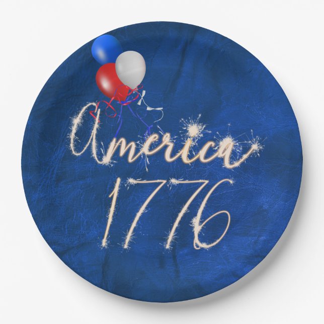 4th of July Party Sparkler Blue  Paper Plates (Front)