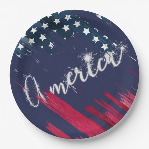 4th of July Party Sparkler Flag Paper Plates