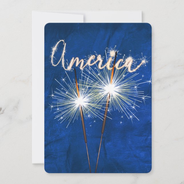 4th of July Party Sparkler on Blue Invitation (Front)