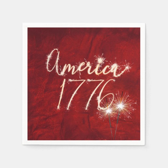 4th of July Party Sparkler Red Leather Napkins (Front)