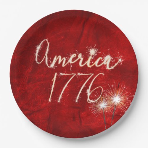 4th of July Party Sparkler Red Leather Paper Plates