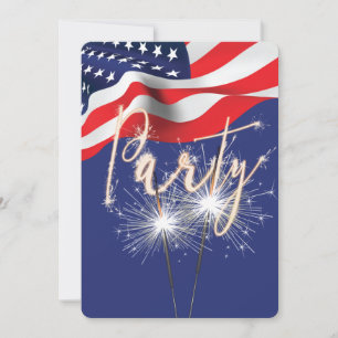 4th of July Party Sparklers on Flag Invitation