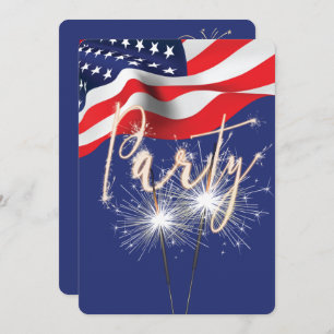 4th of July Party Sparklers on Flag Invitation
