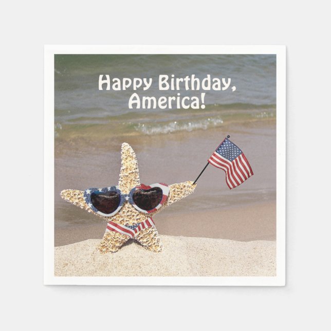 4th of July party starfish with flag Napkins (Front)