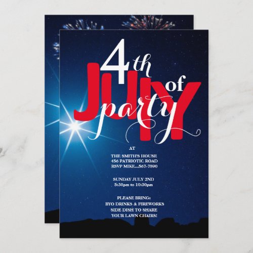 4th of July Party Stars  Fireworks  Invitations