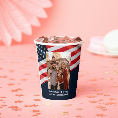 4th of July Party US Flag with Family Photo Paper Cups