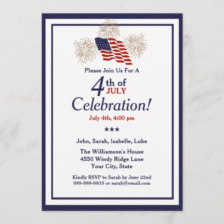 4th Of July Party Usa Flag Gold Fireworks Classic Invitation
