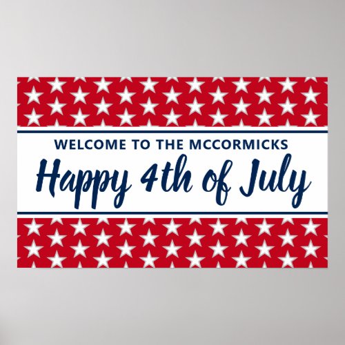 4th Of July Party Welcome Stars And Stripes Name Poster
