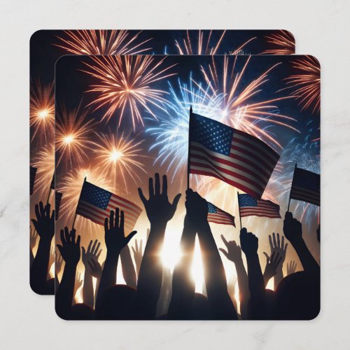 4th of July Party With Flags And Fireworks Invitation