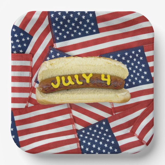 4th Of July Party with Hot Dogs  Paper Plates (Front)