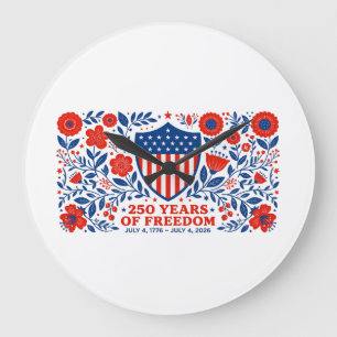 4th of July Patriotic 250th Anniversary 250 Years Large Clock