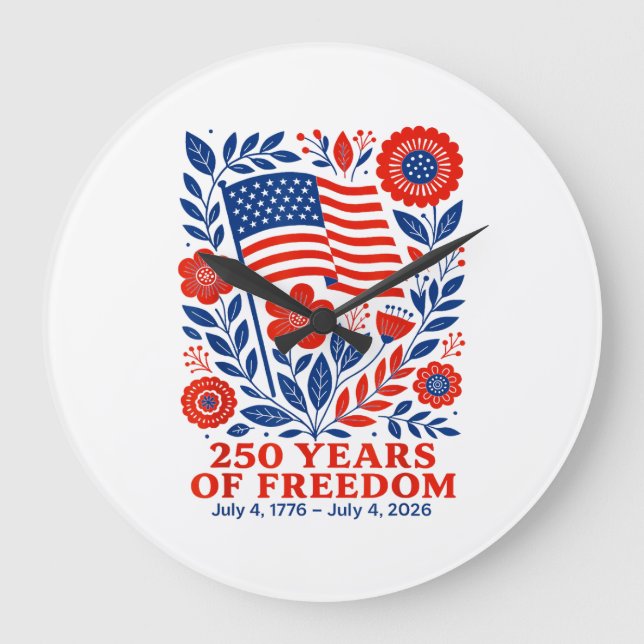 4th of July Patriotic 250th Anniversary 250 Years  Large Clock (Front)