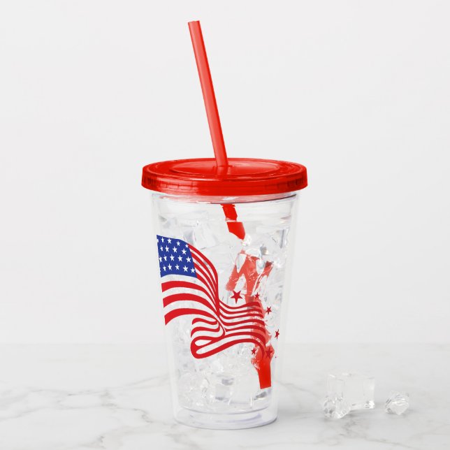 4th of July Patriotic Acrylic Tumbler (Front Ice)