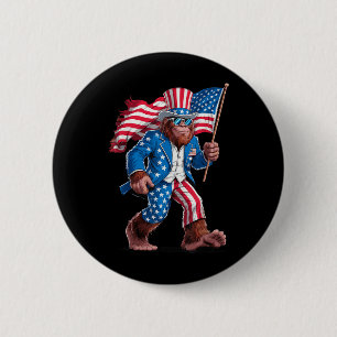 4th Of July Patriotic American Bigfoot Sasquatch U Button