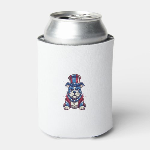 4th Of July Patriotic American Bully Dog Can Cooler