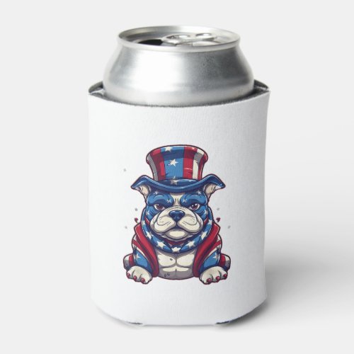 4th Of July Patriotic American Bully Dog T_Shirt Can Cooler