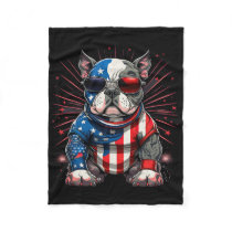 4th Of July Patriotic American Bully Dog Us Flag  Fleece Blanket