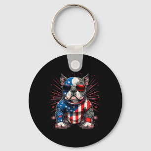 4th Of July Patriotic American Bully Dog Us Flag Keychain