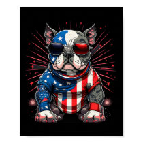 4th Of July Patriotic American Bully Dog Us Flag  Poster