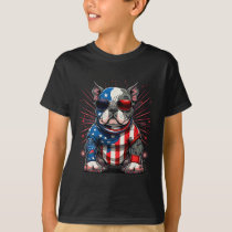 4th Of July Patriotic American Bully Dog Us Flag  T-Shirt