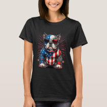 4th Of July Patriotic American Bully Dog Us Flag  T-Shirt
