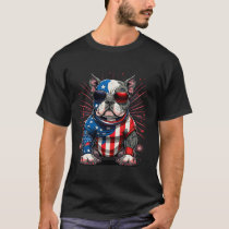 4th Of July Patriotic American Bully Dog Us Flag  T-Shirt