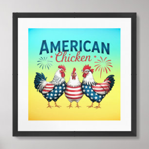 4th of July Patriotic American Chicken-62987 Framed Art