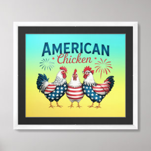 4th of July Patriotic American Chicken-62987 Framed Art