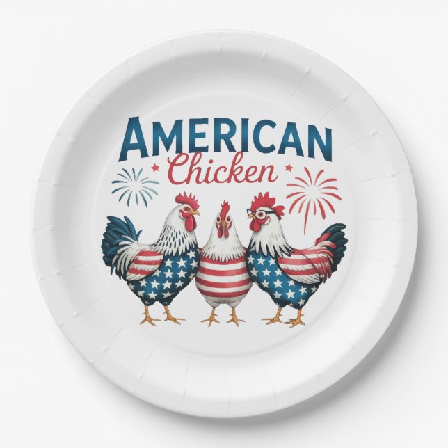 4th of July Patriotic American Chicken-62987 Paper Plates (Front)