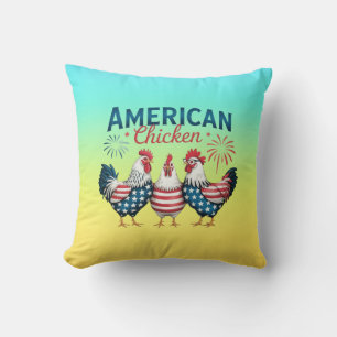 4th of July Patriotic American Chicken-62987 Throw Pillow