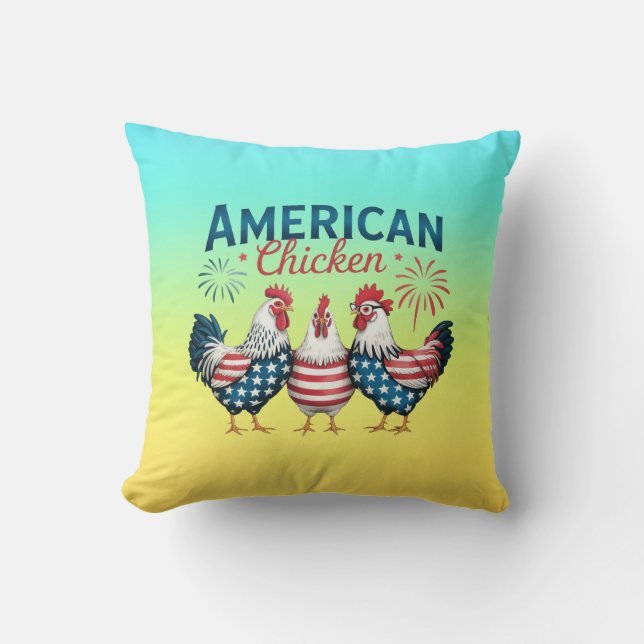4th of July Patriotic American Chicken-62987 Throw Pillow (Front)