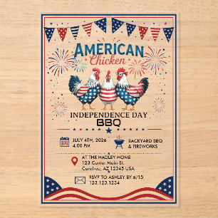 4th of July Patriotic American Chicken Design Acrylic Invitations