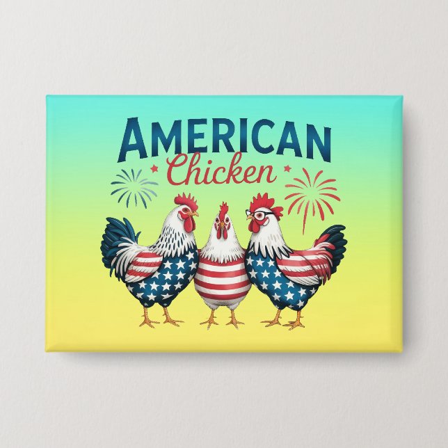 4th of July Patriotic American Chicken Design Button (Front)
