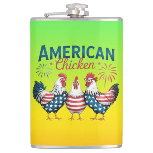 4th of July Patriotic American Chicken Design Flask